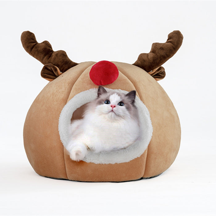 Christmas Pet Tent Bed – Reindeer Cozy Cat & Dog House