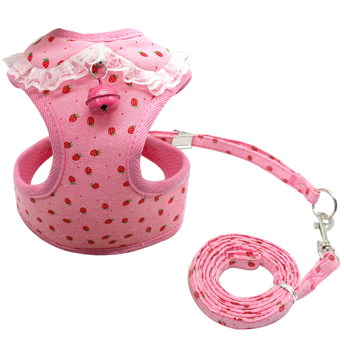 Pink Dog Harness with Bell & Leash – Adjustable Soft Mesh Vest Set