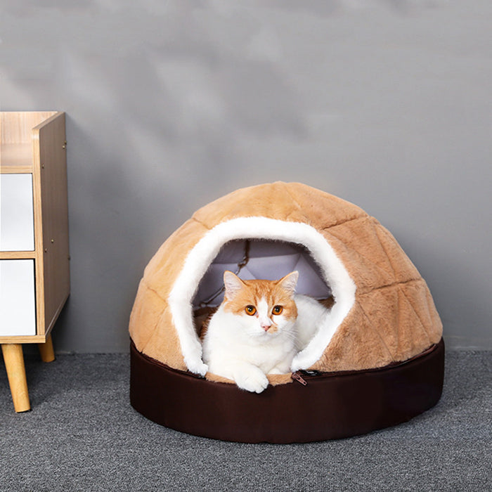 Semi-Enclosed Cat Bed Tent – Removable Washable Cozy Pet House