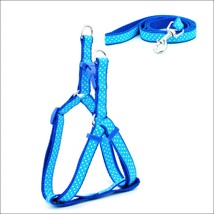 Polka Dot Dog Harness with Leash – Adjustable Vest for Small Dogs