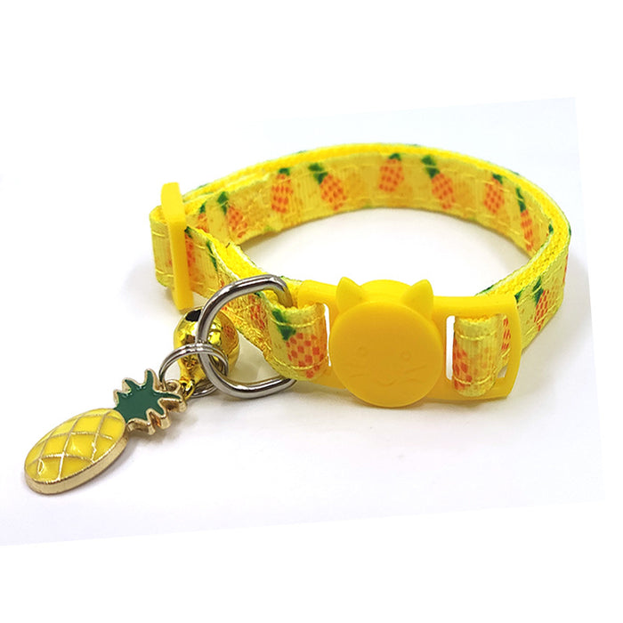 Cute Cat Collar with Bell – Adjustable Nylon Fruit Print Kitten Collar