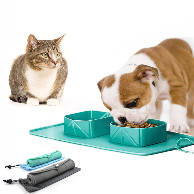 Collapsible Silicone Pet Bowl Set – Portable Double Dog & Cat Travel Bowl