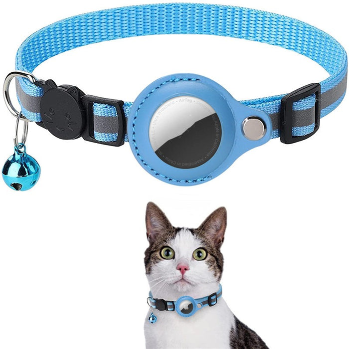 Reflective AirTag Dog Collar with Bell – Adjustable Pet Tracking Collar